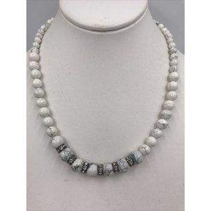 signed 2028 Cream Grey Beaded‎ Collar Necklace  Rhinestone 16"